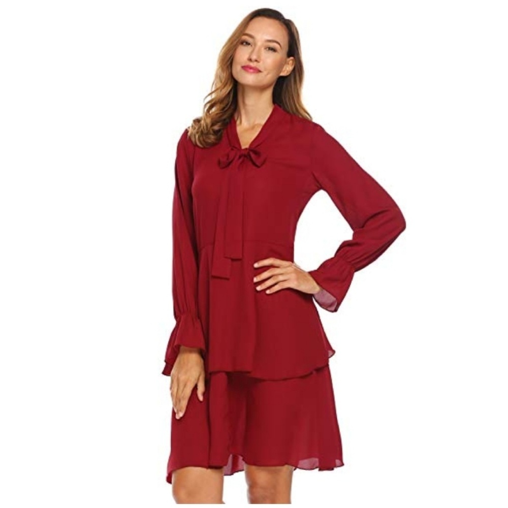 Vintage style boho ruffle knee length midi dress